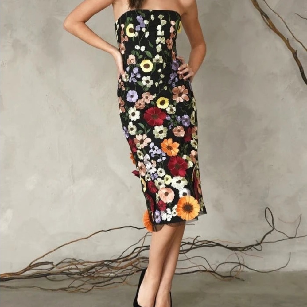 Adelyn Rae 3D Floral Mesh Strapless Neck Sleeveless Dress NWT - Picture 2 of 6